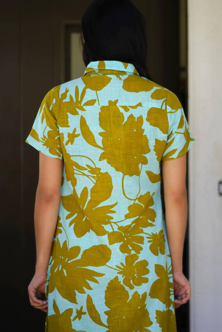 Cotton Dress Turquoise Olive: M