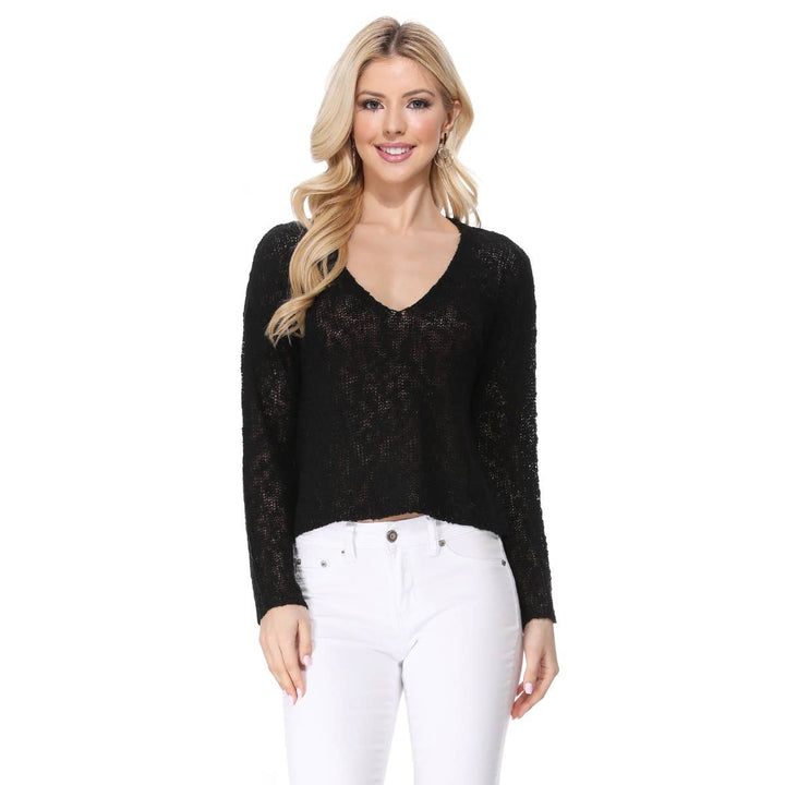 V-Neck Crop Pullover: GREY / S