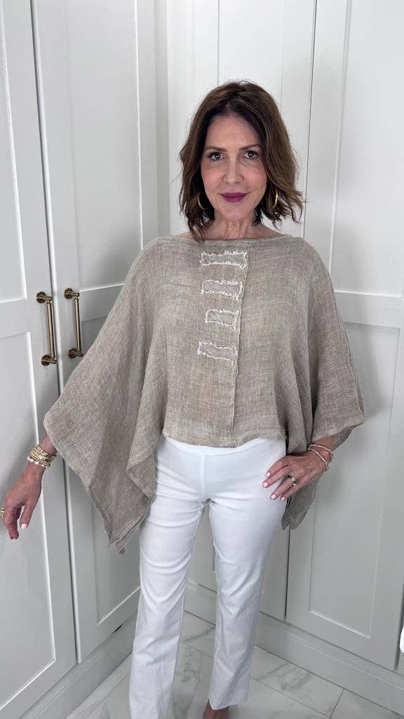Hallie Crinkle Linen Top (BQ179):Gray