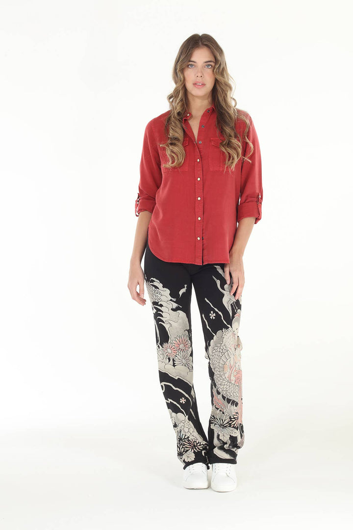 Dragon Print Pant: Charcoal / M