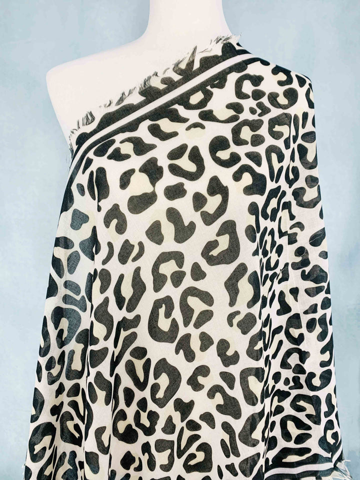Brown & Black Leopard Frayed-Edge Scarf/Shawl