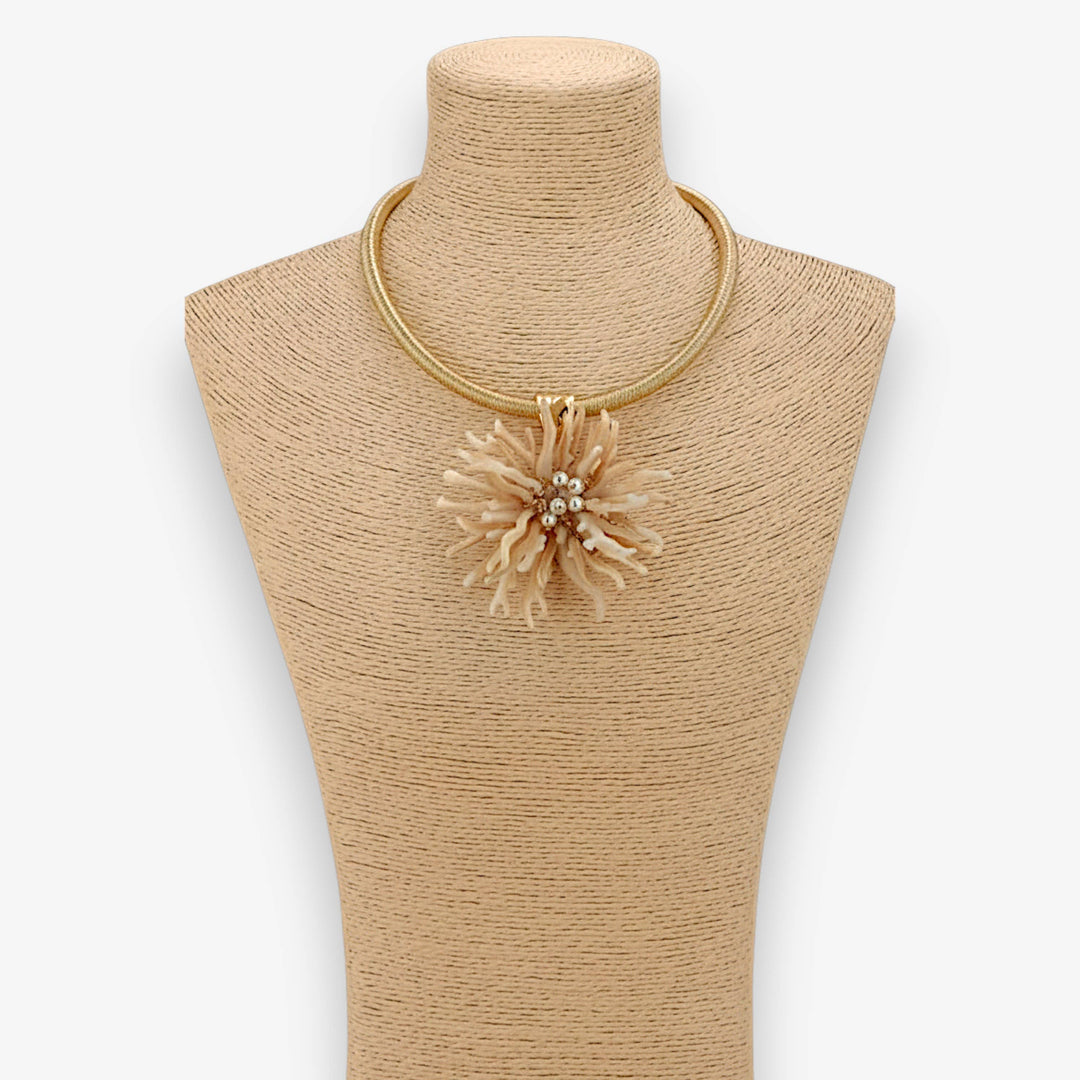 Bijoux Envie Statement Jewelry - Coral Flower Collar Necklace | Handmade Statement Jewelry