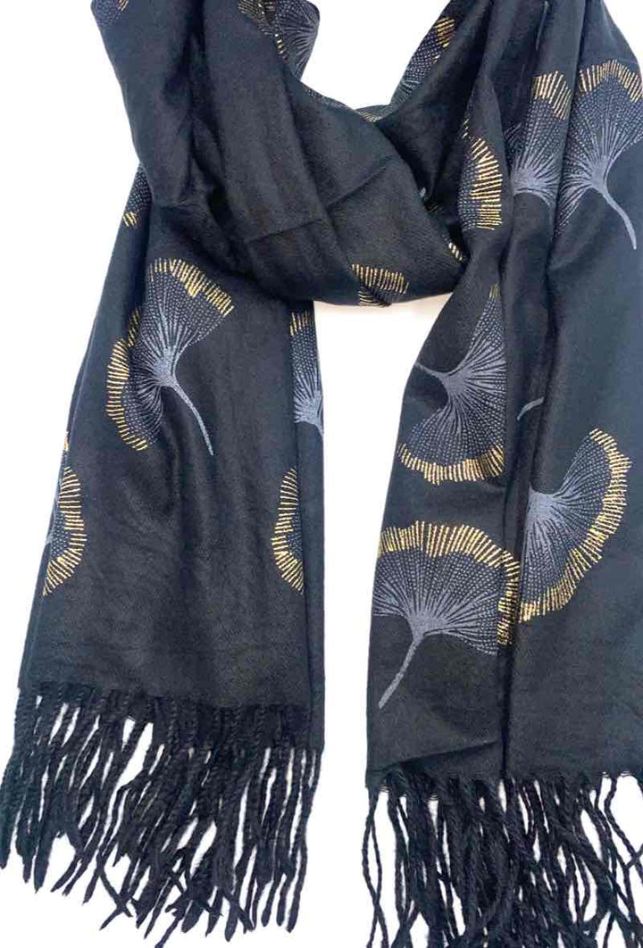 Gingko Leaf Pattern Soft Scarf: Ruddy