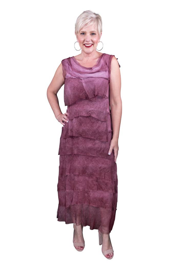 Aleena Silk Maxi Ruffle Dress (DT215):Orchid