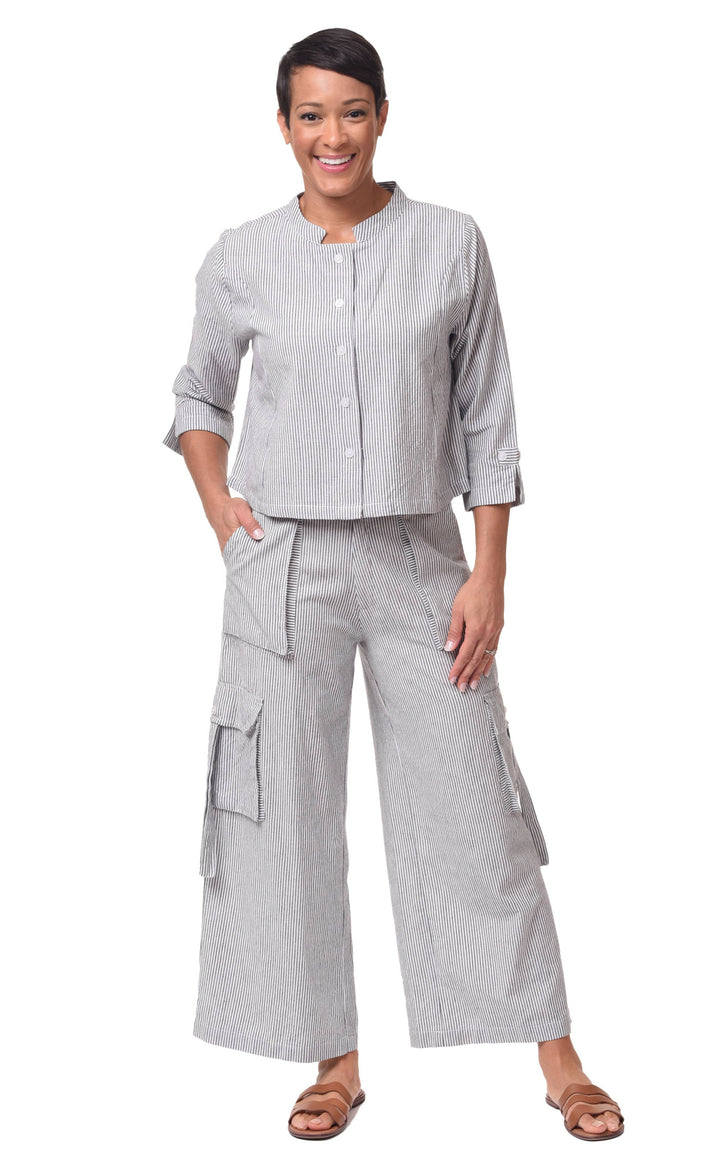 Tulip Clothing - CV1086 Calista Cargo Pant in Ticking Stripe*: M