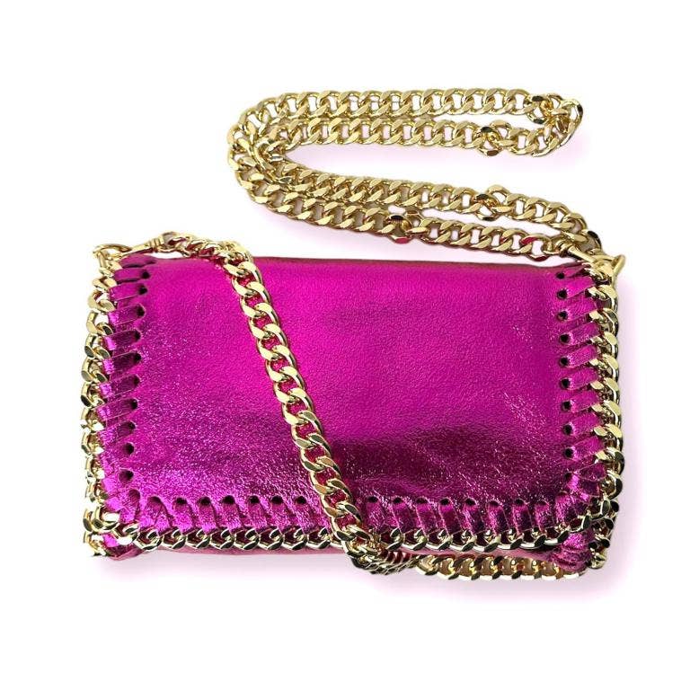 Leather Bag w/Chain: Navy blue