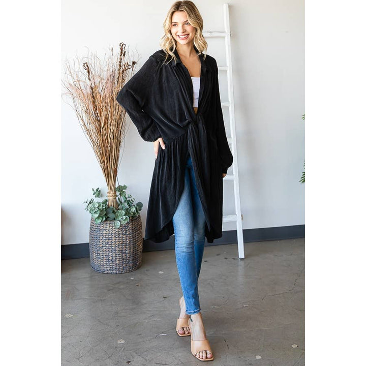 TIE FRONT  L/S TOP: BLACK