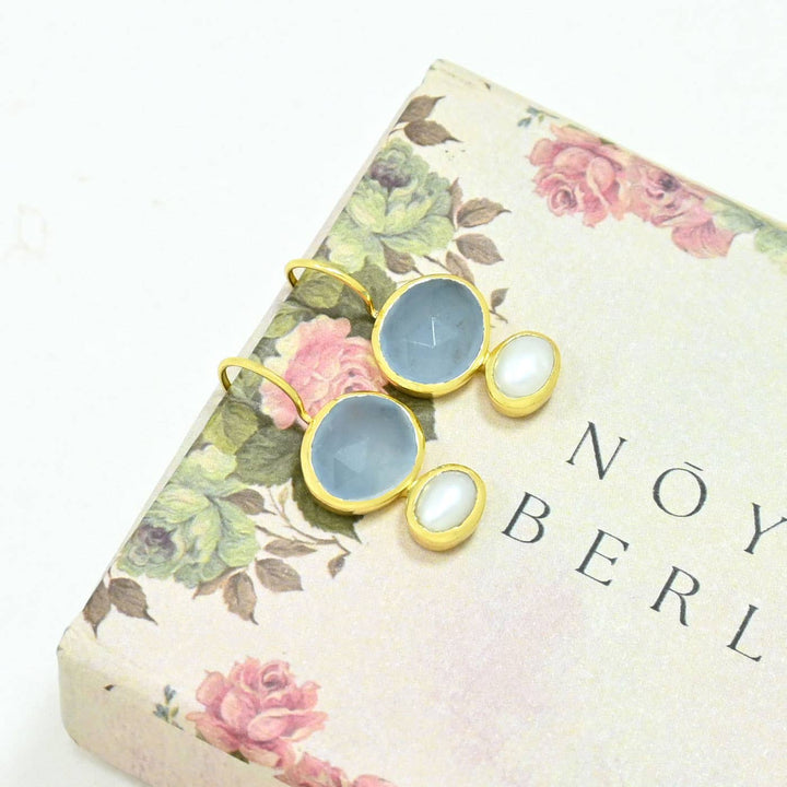 - Primrose Earring - Light Aqua Chalcedony & Pearl
