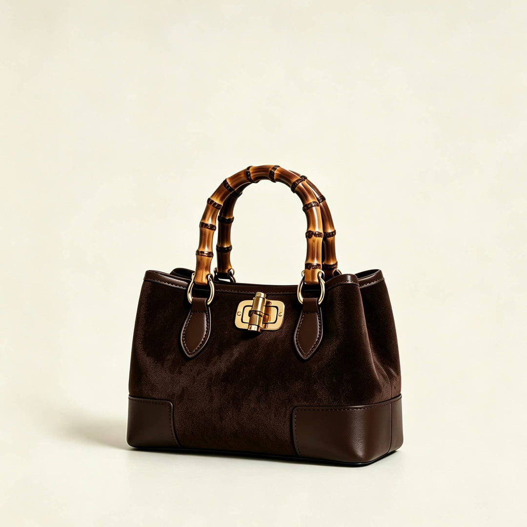 Suede Bag with leather bamboo handles: Cuoio