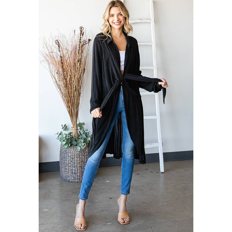 TIE FRONT  L/S TOP: BLACK