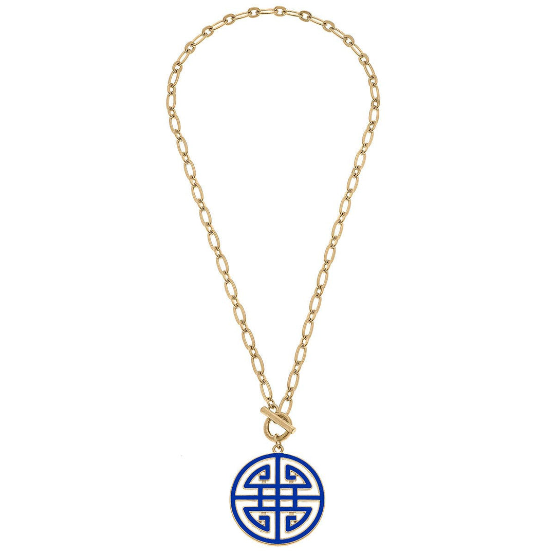 Tara Game Day Greek Keys Enamel Pendant Necklace: Navy