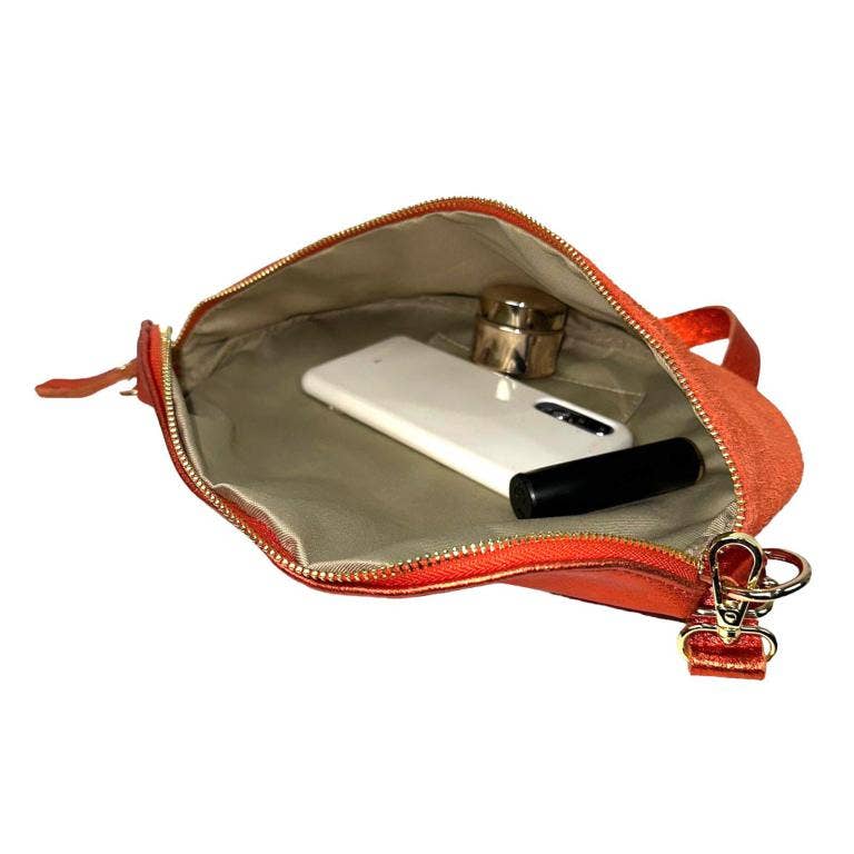 Large Suede and Leather Waist Bag: Taupe