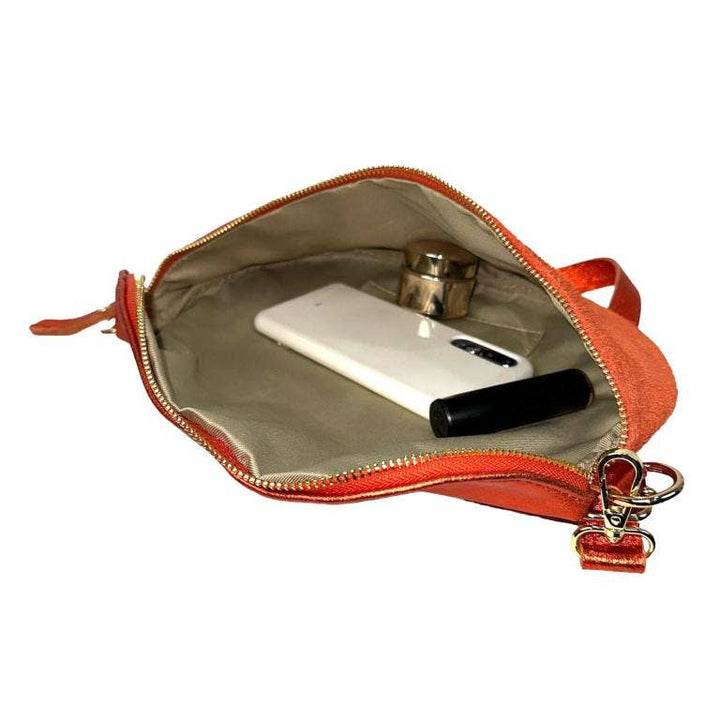 Large Suede and Leather Waist Bag: Orange