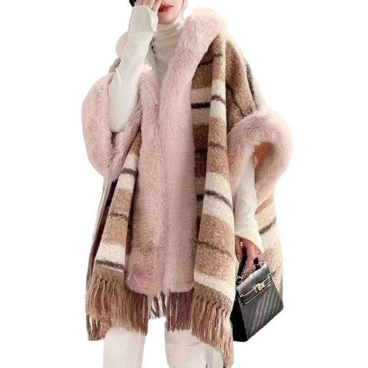 PEACH ACCESSORIES - 659 super warm extra thickness fleece lining poncho: Green