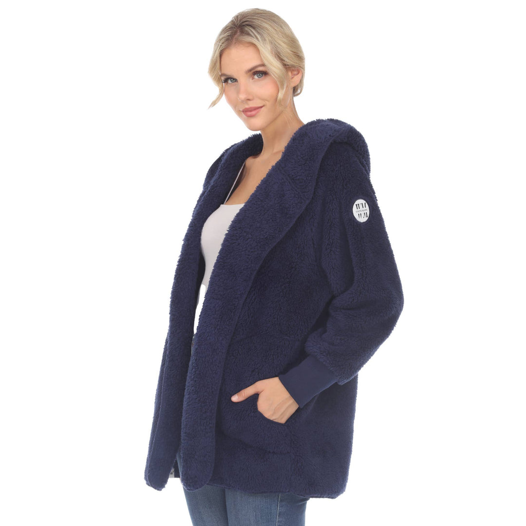 Plush Hooded Cardigan with Pockets: Purple / S/M