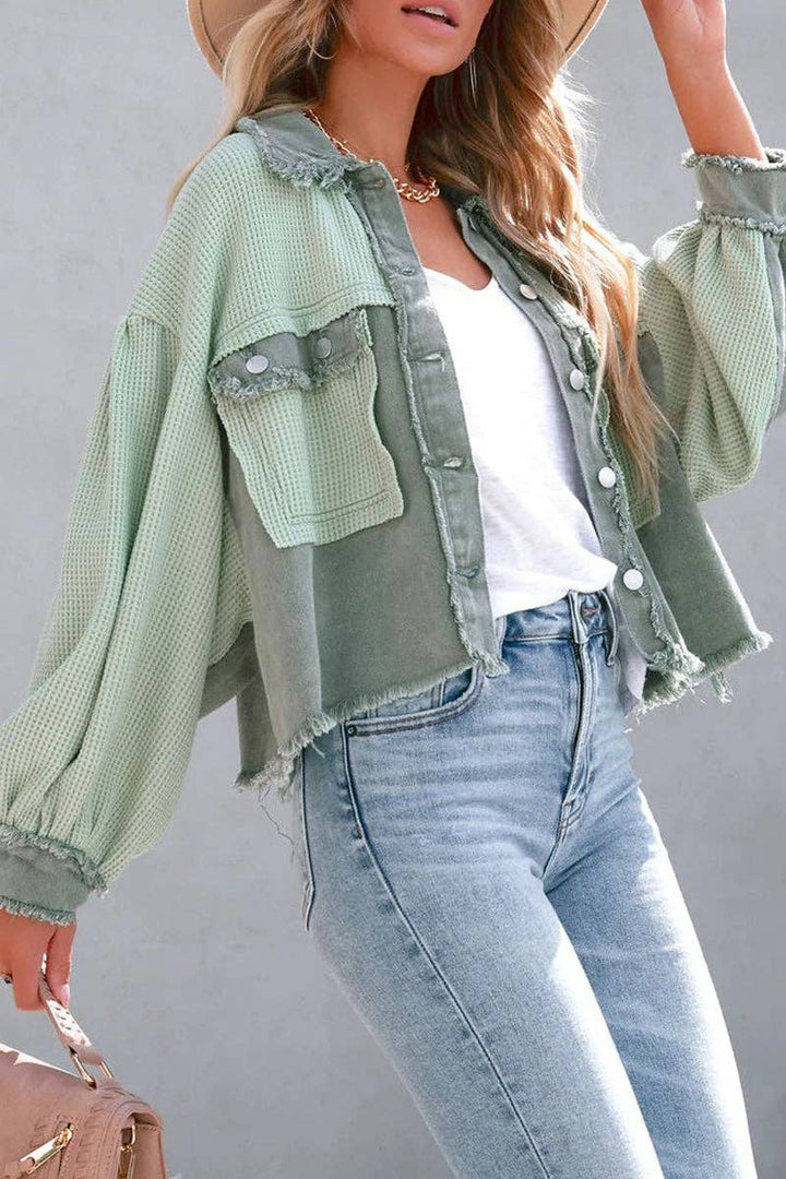 Waffle Patch Denim Jacket: PINK / L