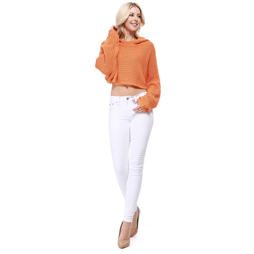 Crop Waffle Knit Hoodie Top KC007: IVORY / SM
