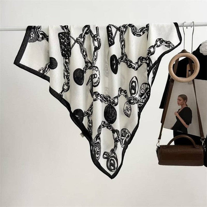 Floral Print Silk Scarf: BLACK