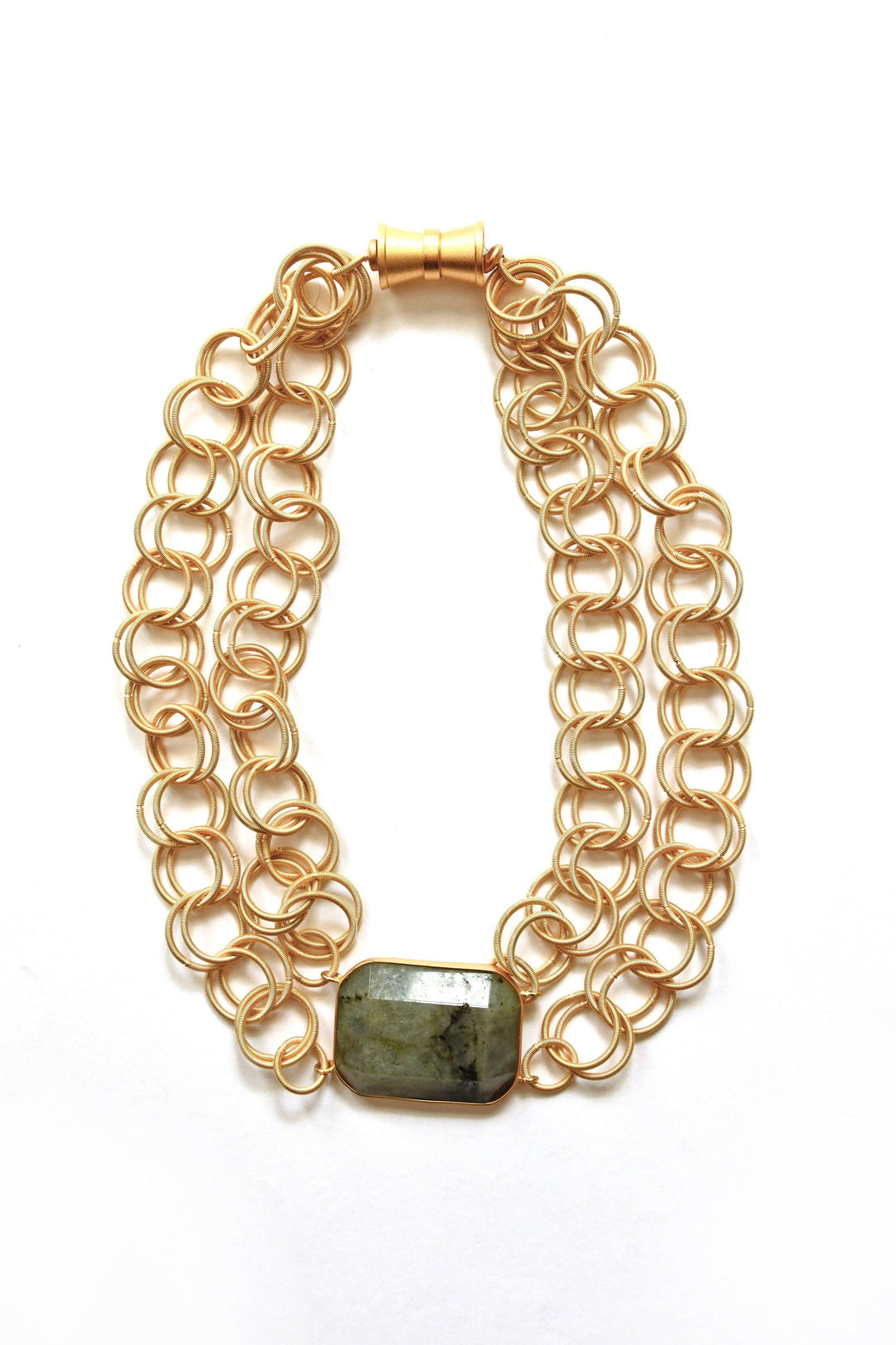 Two Strand Gold Rings Necklace With Jasper Pendant
