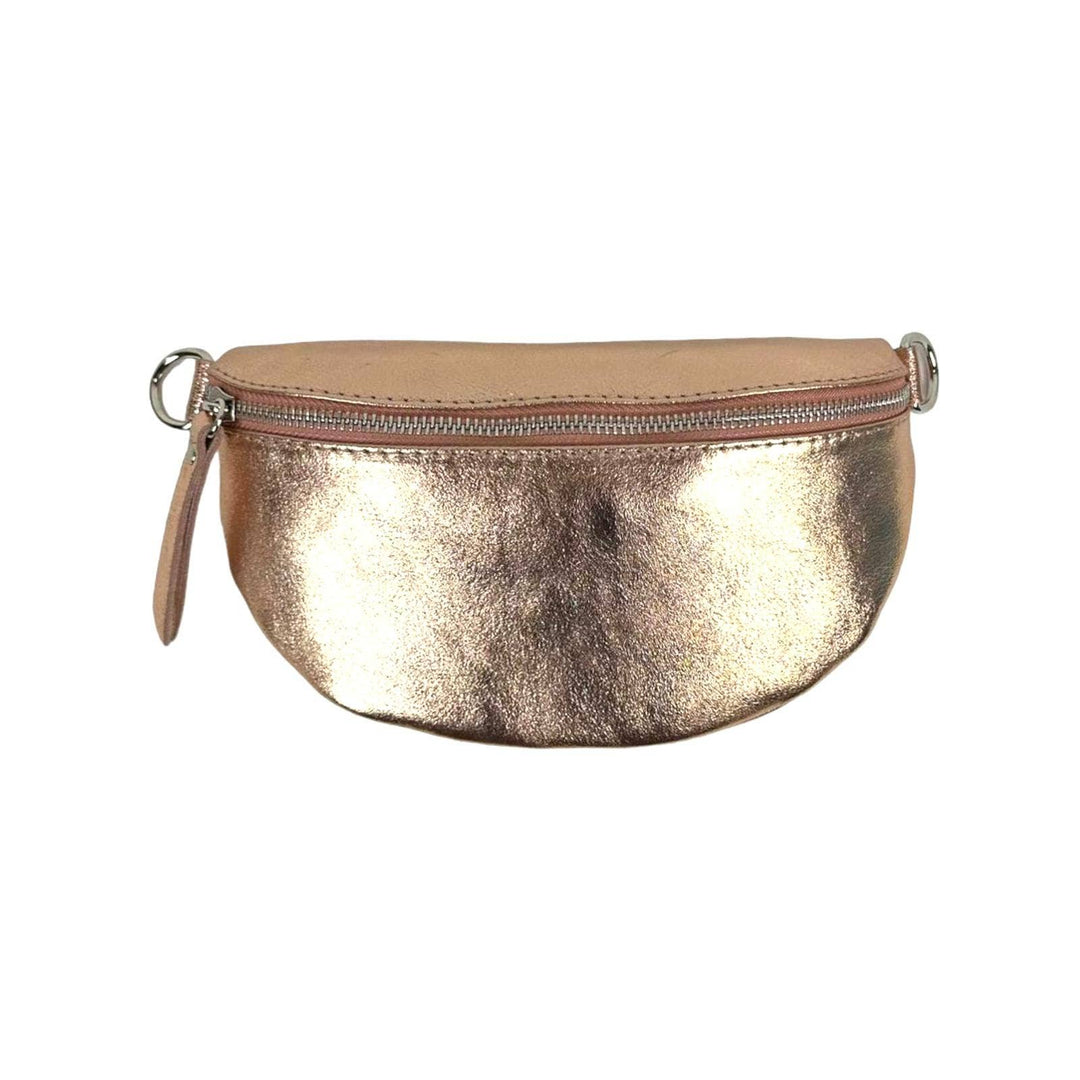 Metallic Leather Waist Bag: Black