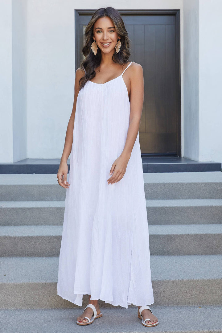 GAUZE MAXI DRESS: White / XS