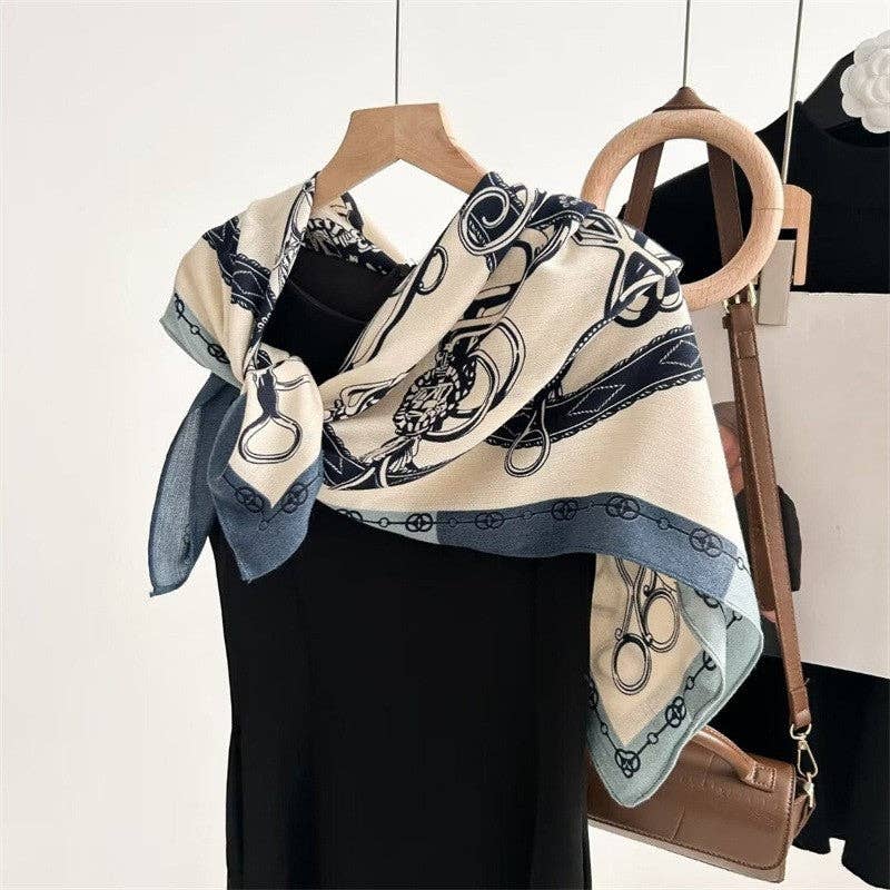 Floral Print Silk Scarf - Stylish And Versatile: BLUE