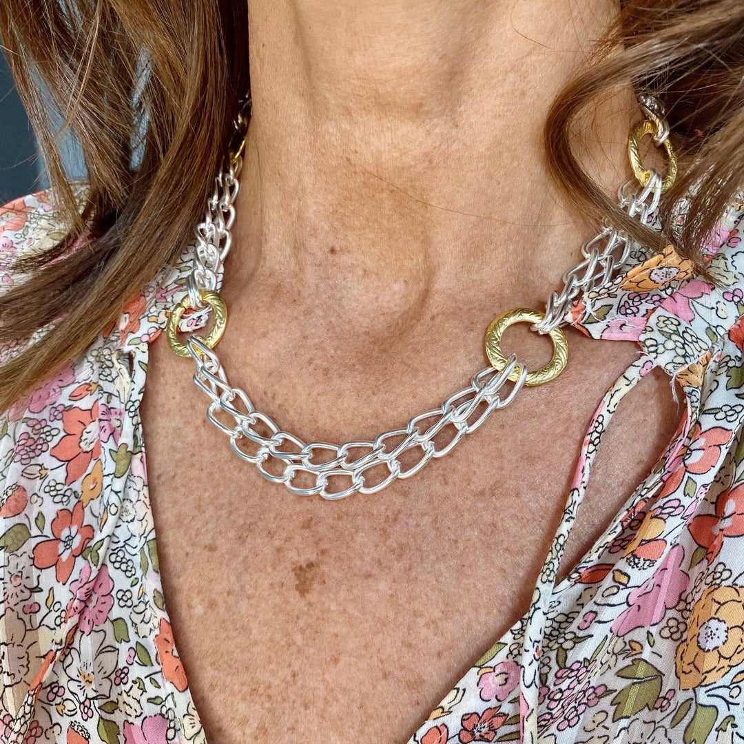 Two Tones Multi Chains Neck: GOLD SILVER MIX