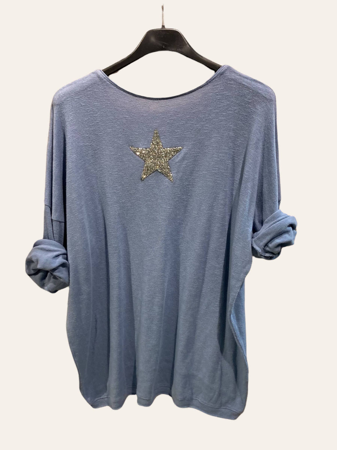 Cotton top with a rhinestone star : PETROL BLUE