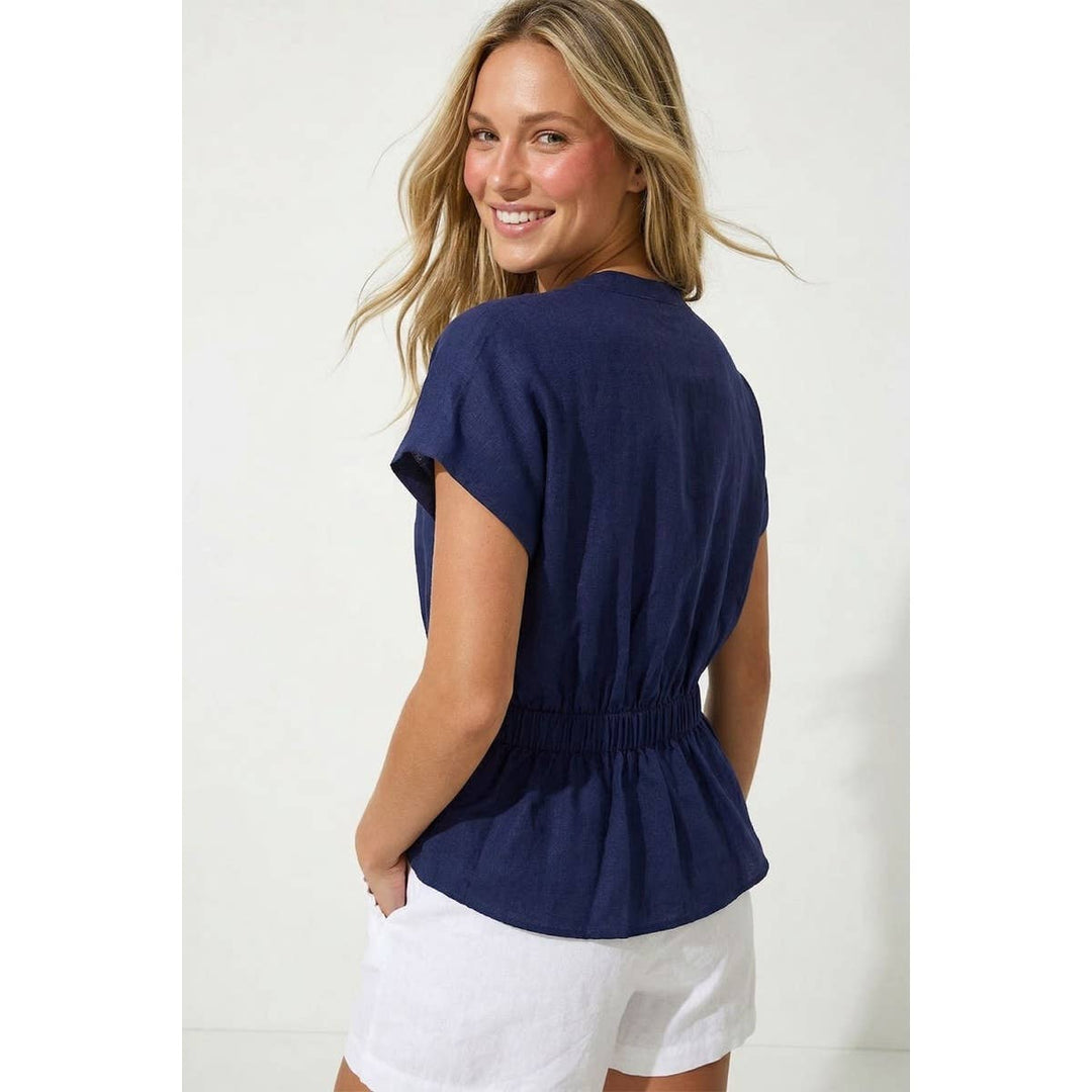 Rope Tie Waist Top: Taupe / L