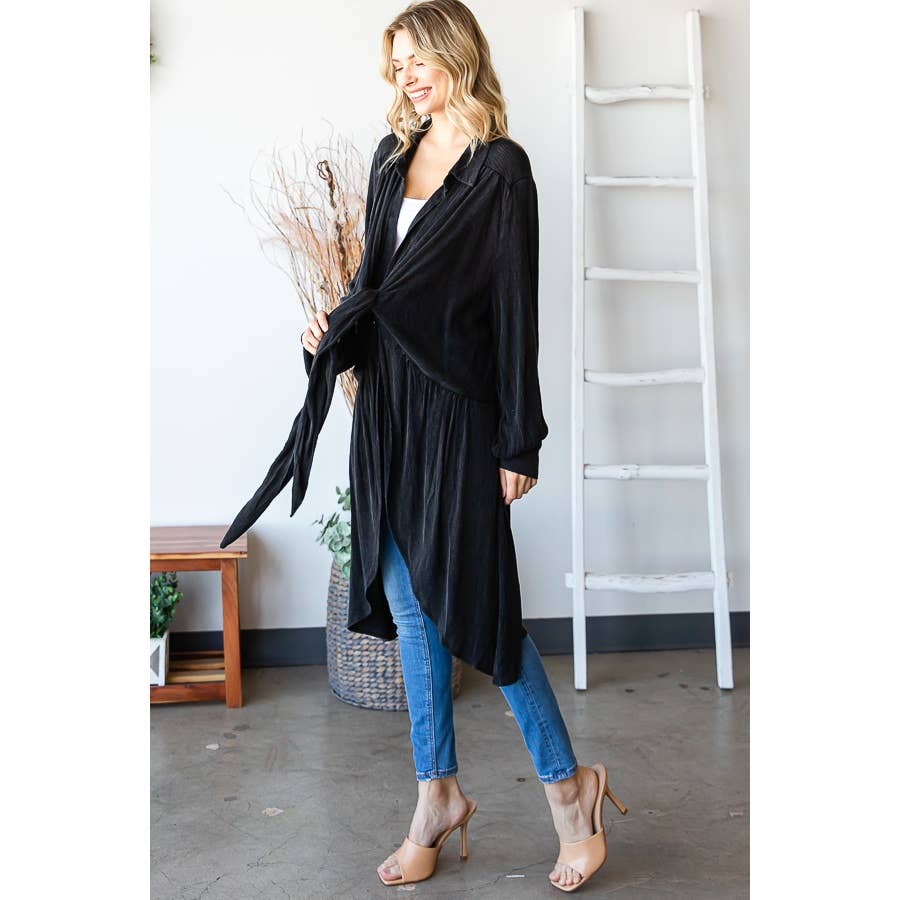 TIE FRONT  L/S TOP: BLACK