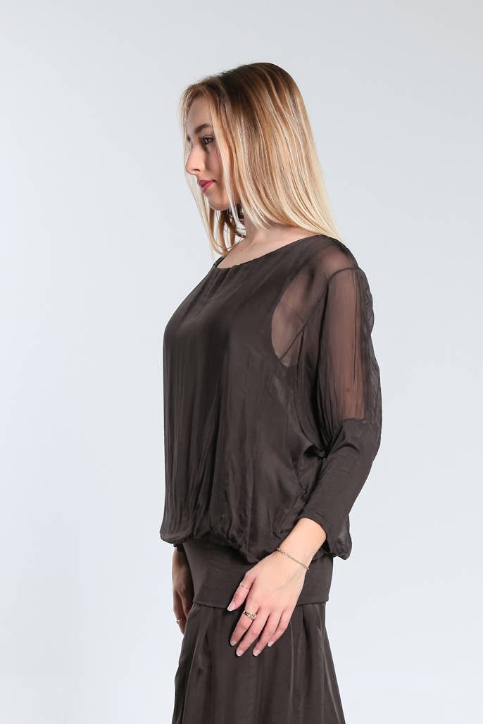 Silk Banded Blouse (BQ206):Black