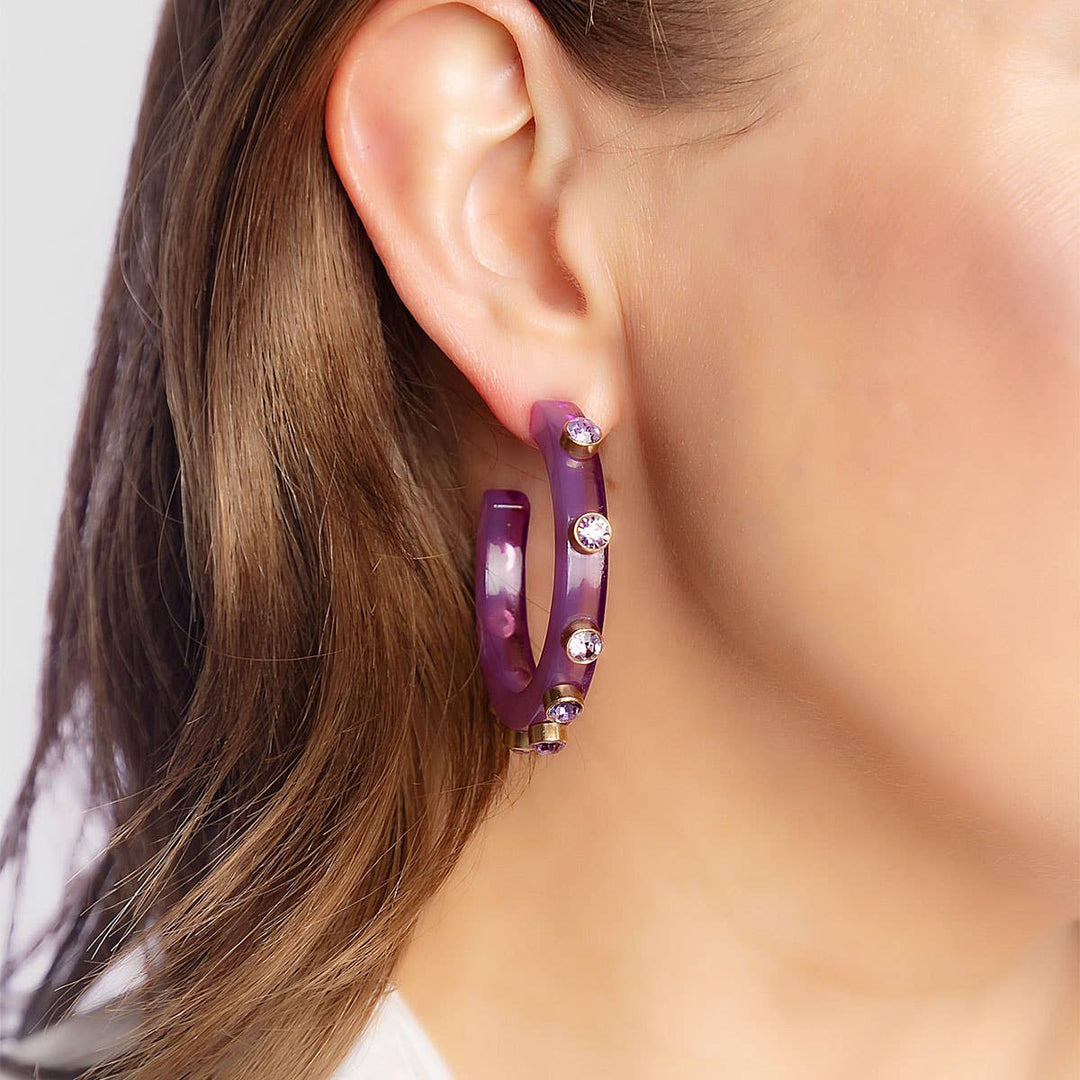Renee Resin and Rhinestone Hoop Earrings: Cocoa