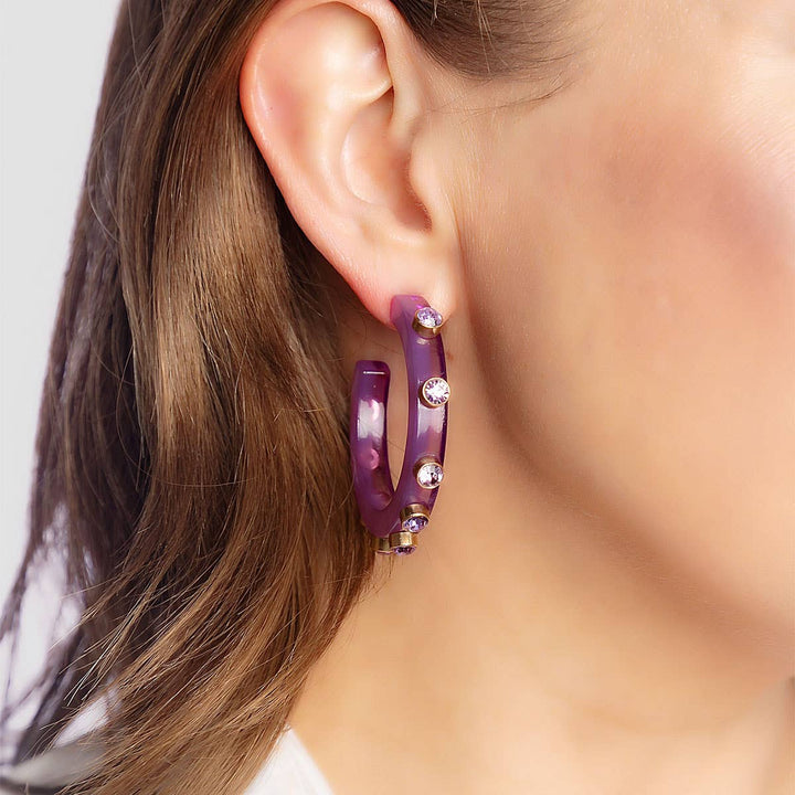 Renee Resin and Rhinestone Hoop Earrings: Cocoa