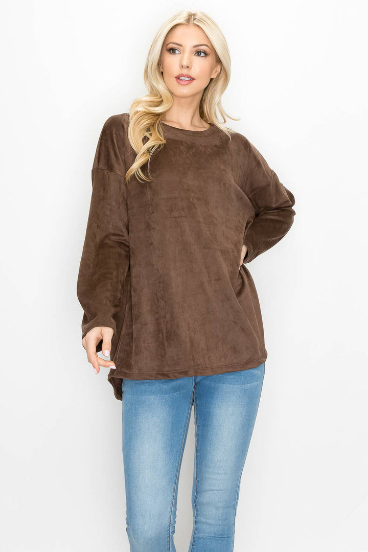 Adi Stretch Suede Top: UMBER / L / A5418