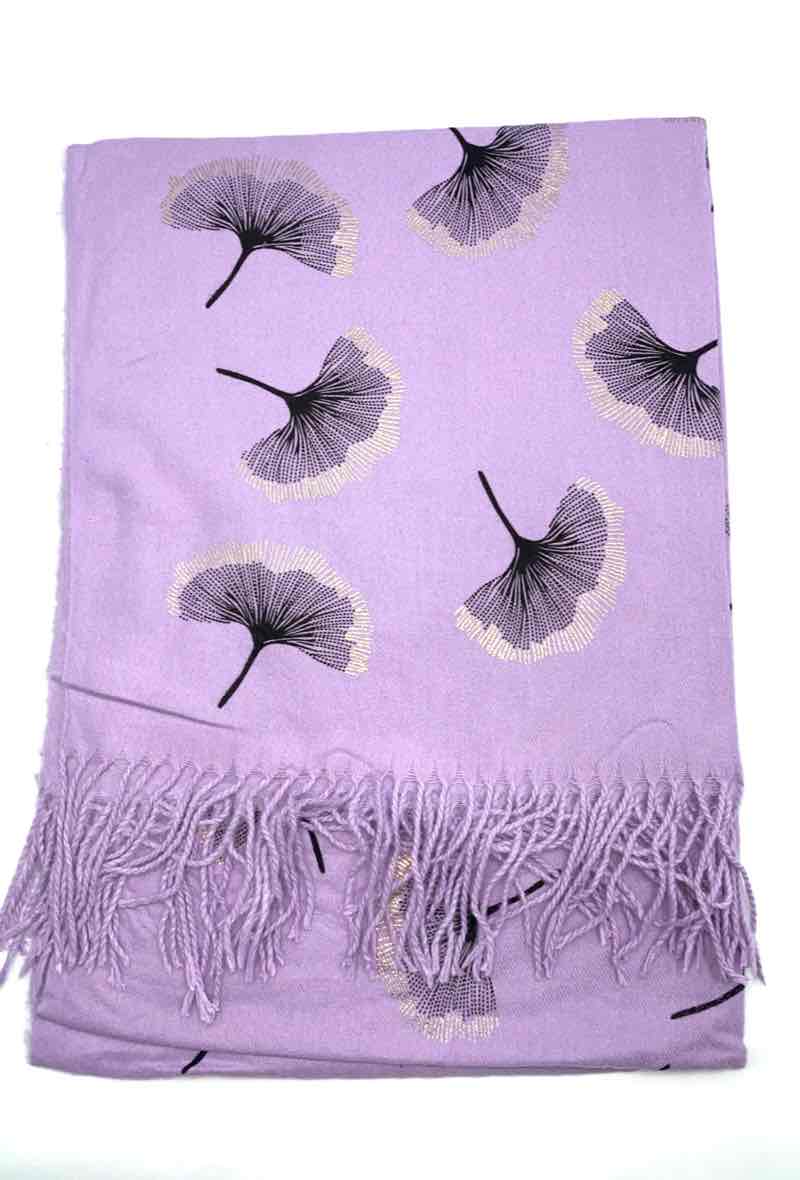 Gingko Leaf Pattern Soft Scarf: White