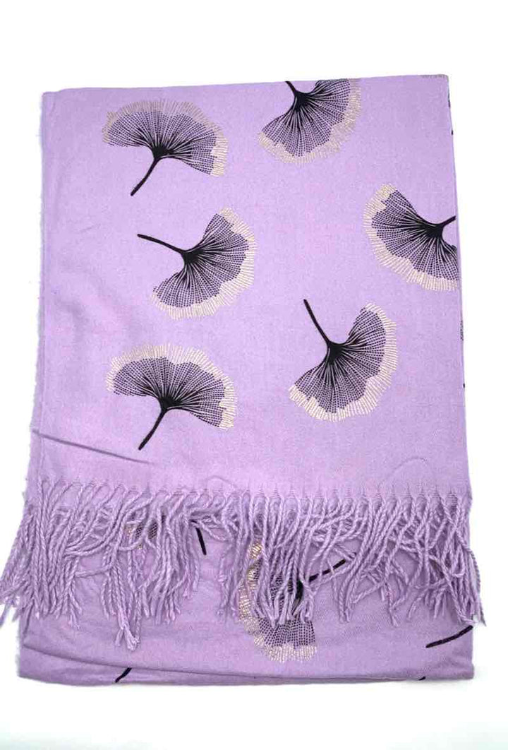 Gingko Leaf Pattern Soft Scarf: White