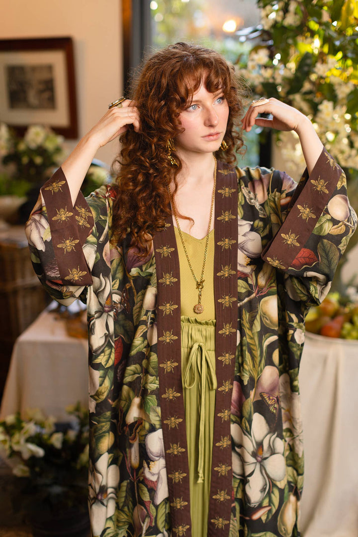 Fleur De Lune Opera  Kimono / Florals & Bees