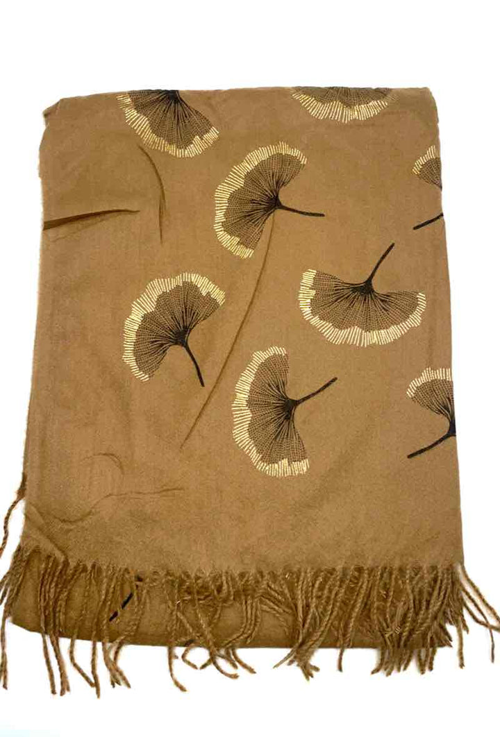 Gingko Leaf Pattern Soft Scarf: Black