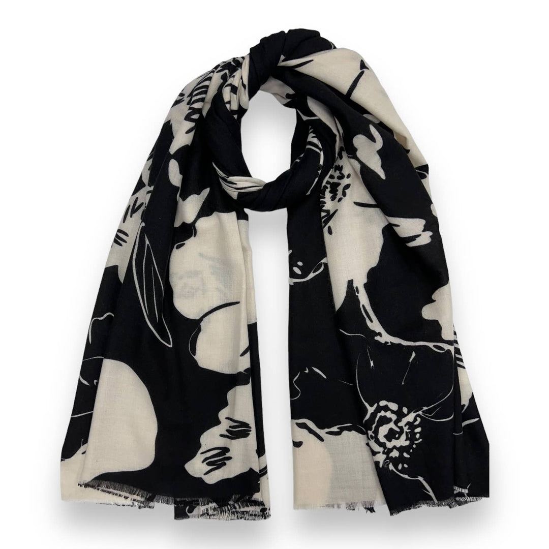 Flower sketch scarf: Cream - Black