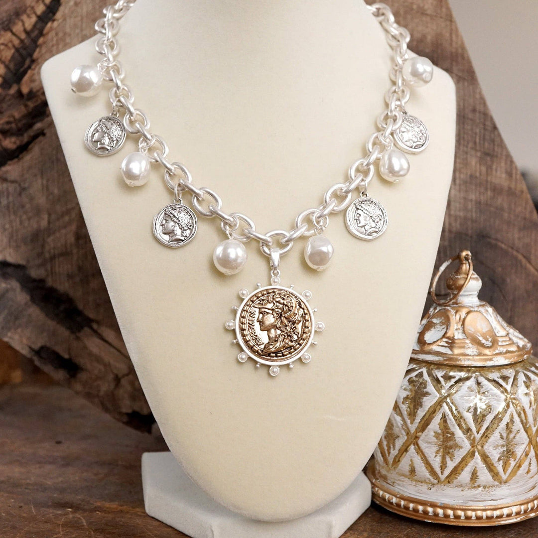 Coin and Pearl Necklace – Gold & Silver