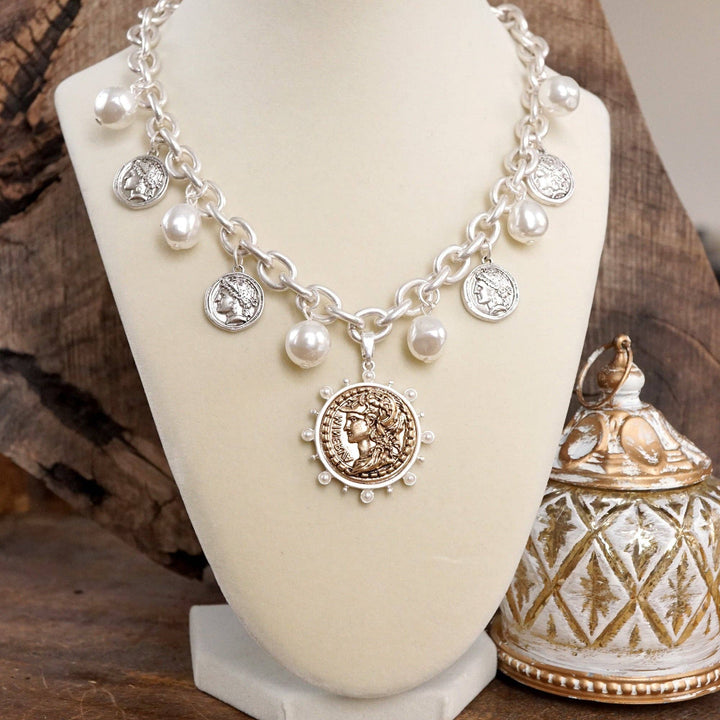 Coin and Pearl Necklace – Gold & Silver