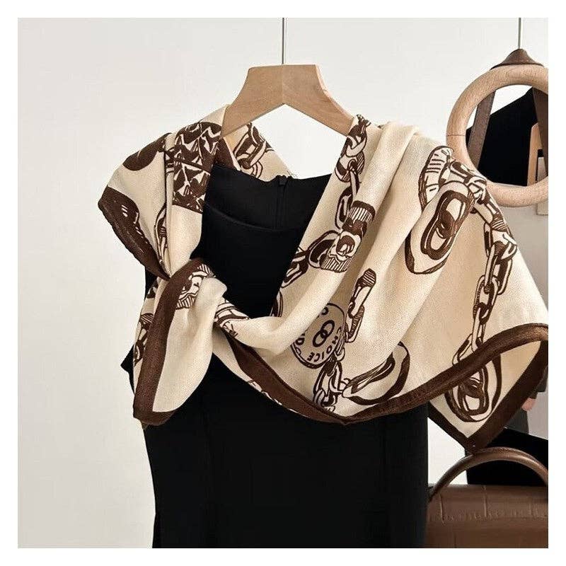 Floral Print Silk Scarf - Stylish And Versatile: Brown