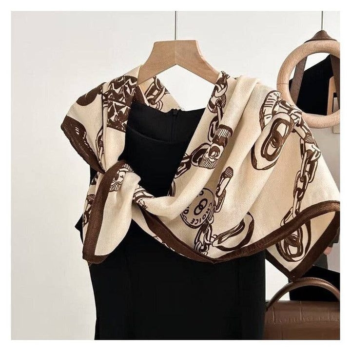 Floral Print Silk Scarf - Stylish And Versatile: Brown