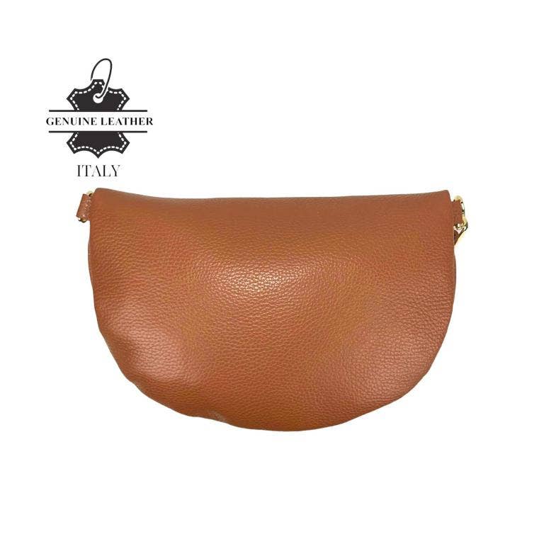 Large Italian Leather Waist Bag: Silver