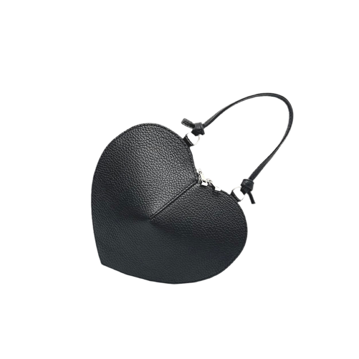 Heart Leather  bag, Made in Italy,112587: Blk
