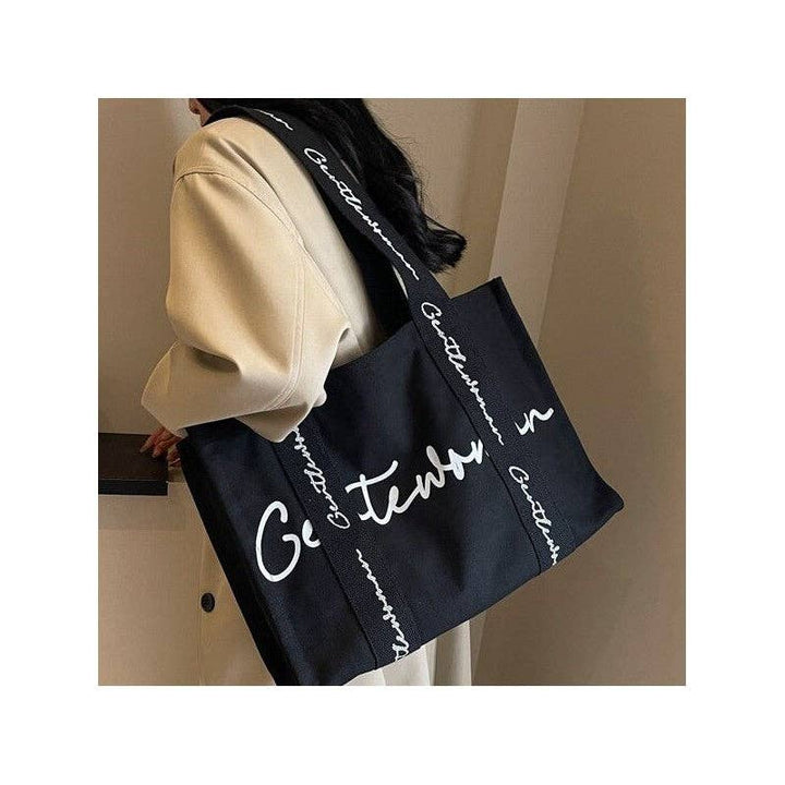 Chic Canvas Tote Bag Letter Print