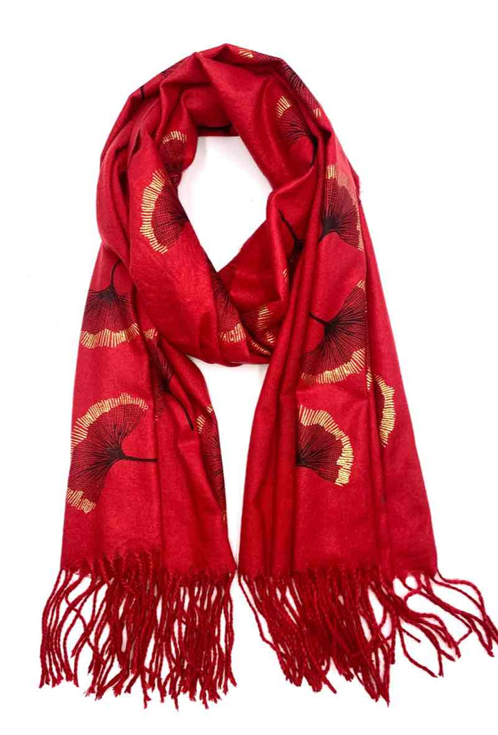 Gingko Leaf Pattern Soft Scarf: White