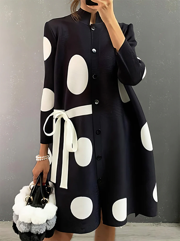 Asymmetric Polka-Dot Dress: BLACK / L
