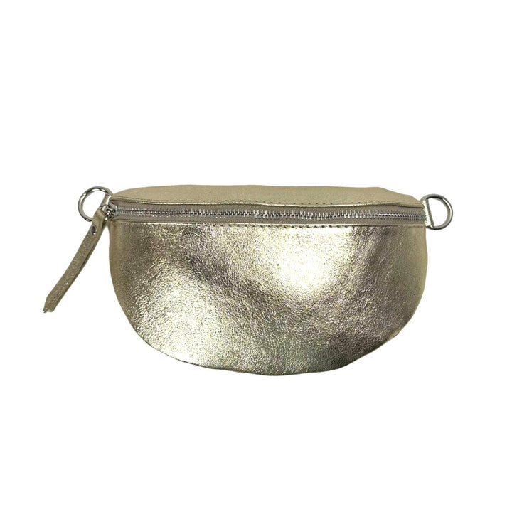 Metallic Leather Waist Bag: Bronze