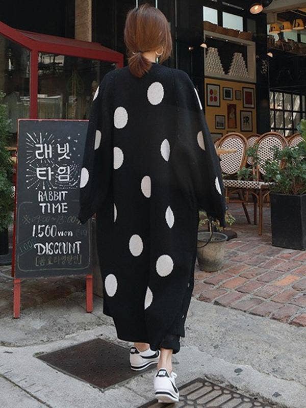 Loose Polka-dot Printed Long Cover-up: GRAY / FREE SIZE